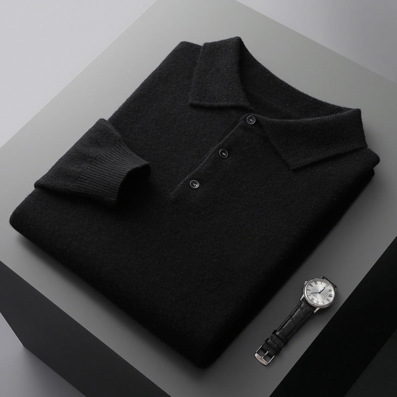 Victor - Men's Merino Wool Polo Shirt with Textured Collar