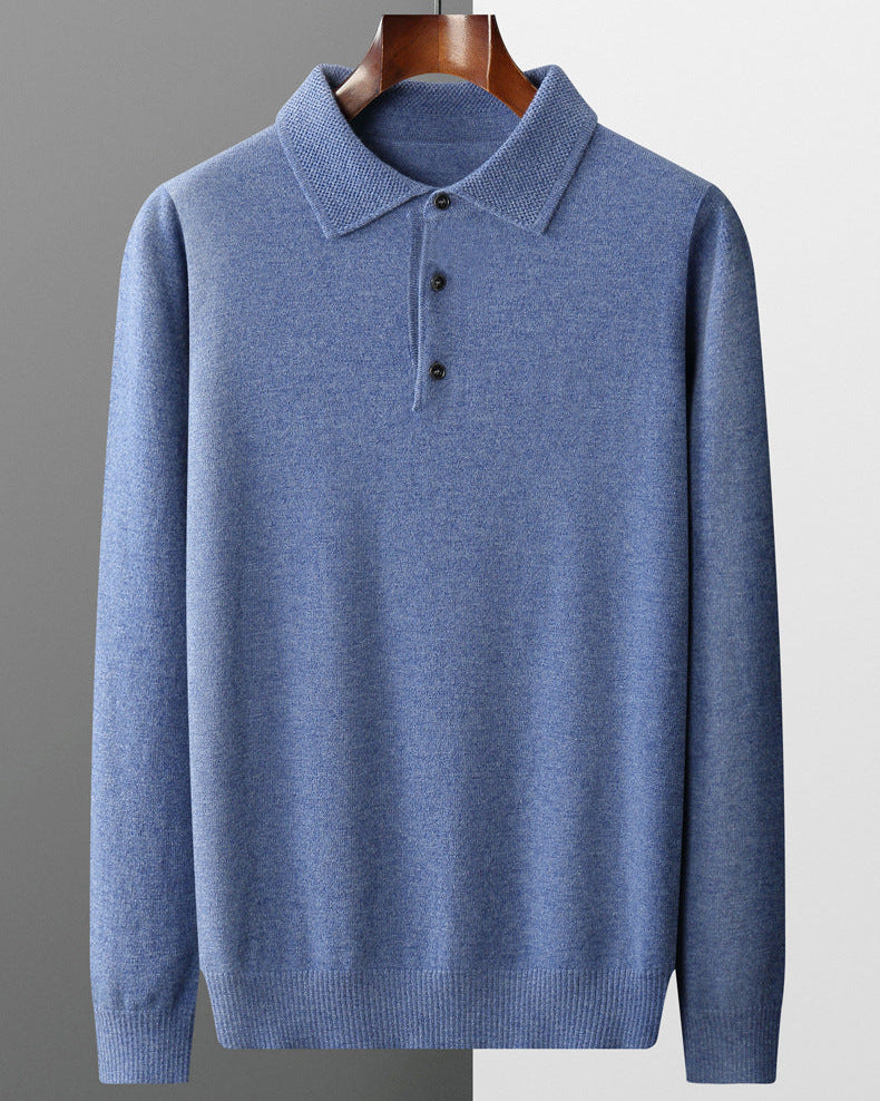Victor - Men's Merino Wool Polo Shirt with Textured Collar