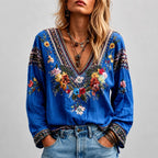 Vivian - Women's Floral Embroidered V-Neck Blouse