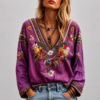 Vivian - Women's Floral Embroidered V-Neck Blouse