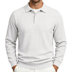 Warren - Men's Textured Long Sleeve Polo Fall Sweatshirt 1
