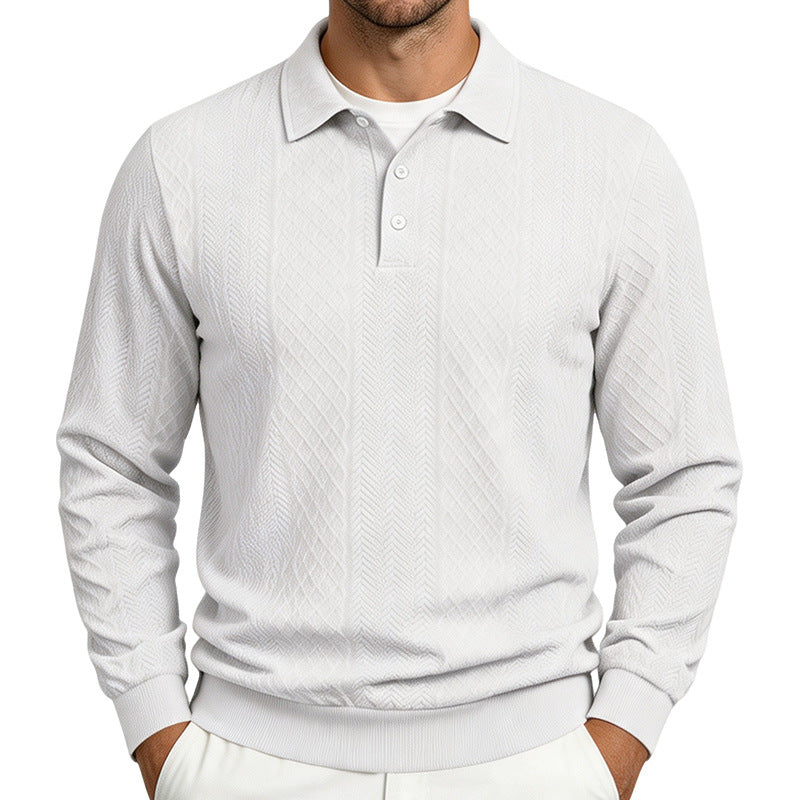Warren - Men's Textured Long Sleeve Polo Fall Sweatshirt 1