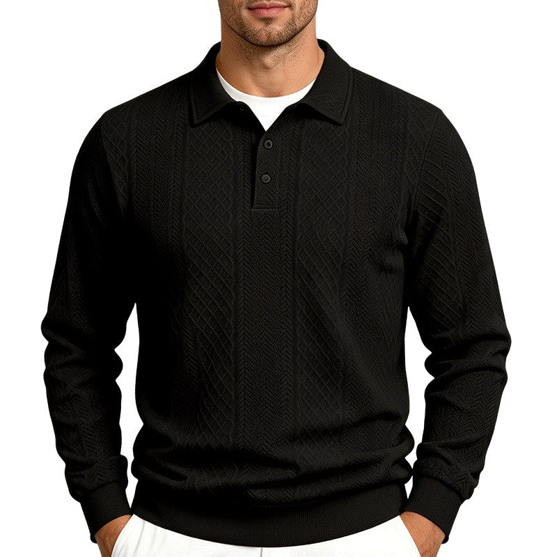 Warren - Men's Textured Long Sleeve Polo Fall Sweatshirt 3