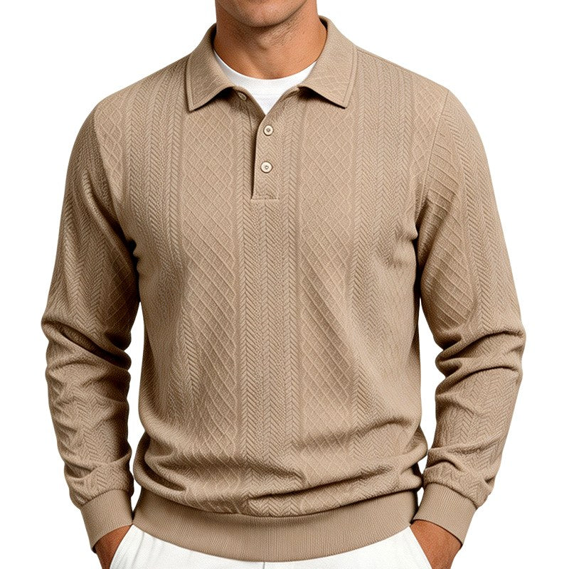 Warren - Men's Textured Long Sleeve Polo Fall Sweatshirt 4