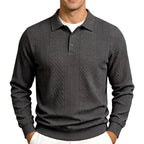 Warren - Men's Textured Long Sleeve Polo Fall Sweatshirt 5