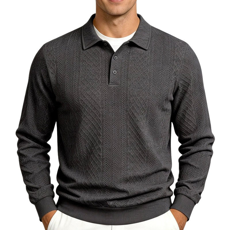 Warren - Men's Textured Long Sleeve Polo Fall Sweatshirt 5