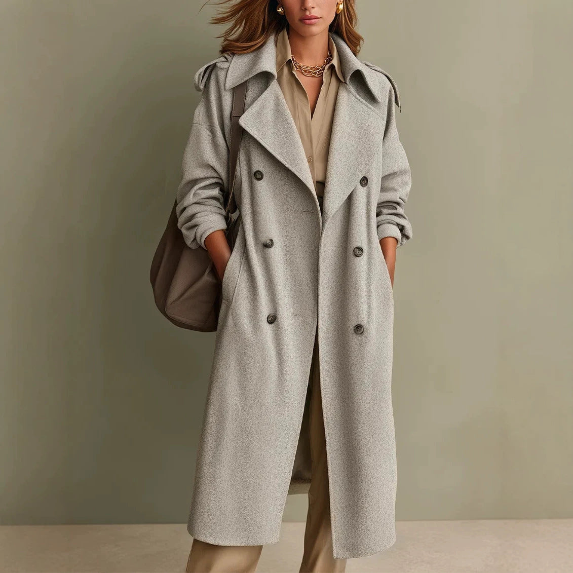 Yolanda - Women's Lapel Collar Double-Breasted Coat 1