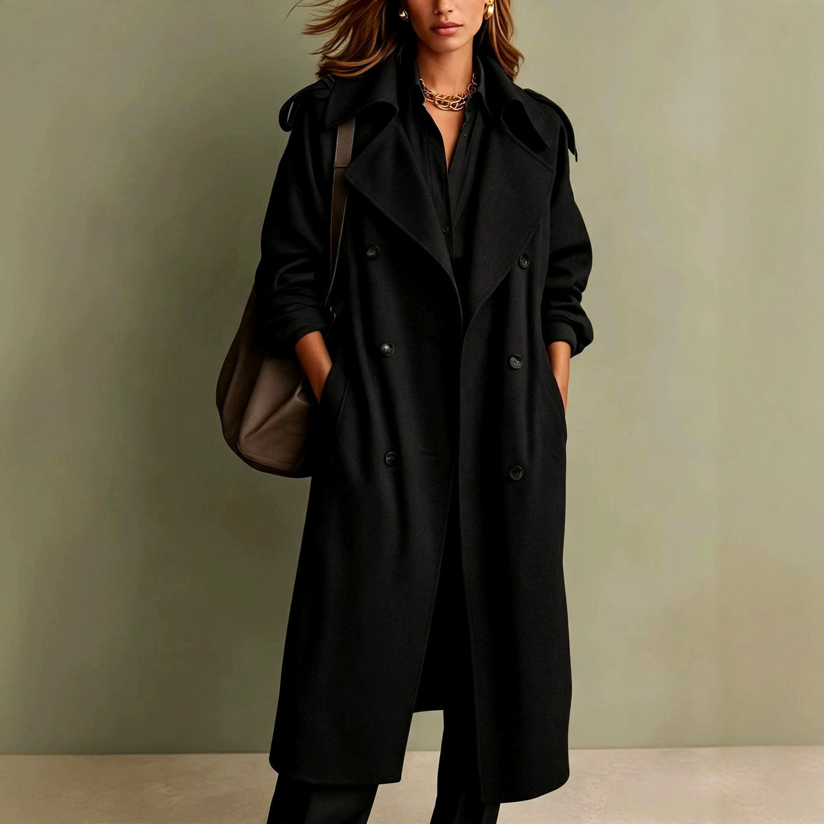 Yolanda - Women's Lapel Collar Double-Breasted Coat 3