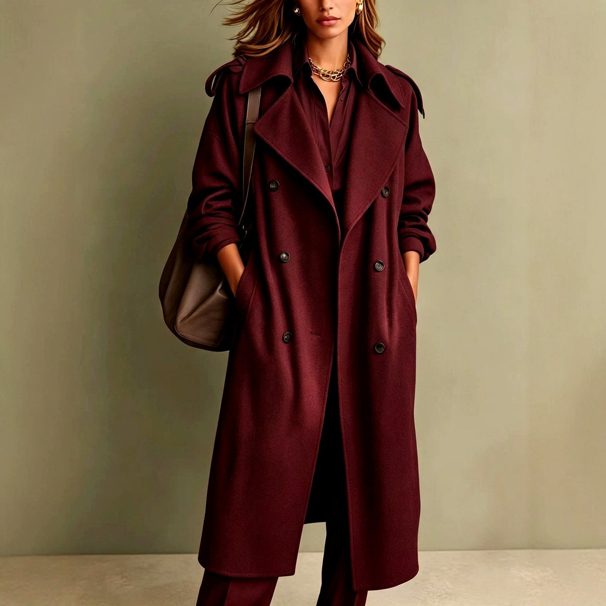 Yolanda - Women's Lapel Collar Double-Breasted Coat 4