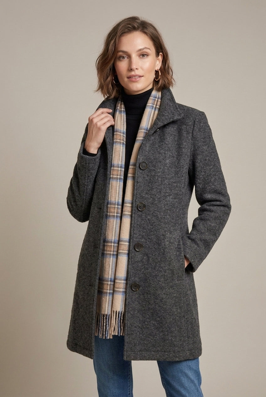 Zaylee - Women's Notch Collar Button-Front Wool Blend Coat