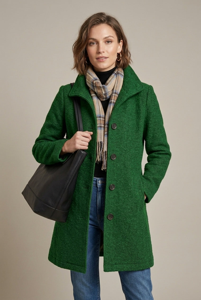 Zaylee - Women's Notch Collar Button-Front Wool Blend Coat