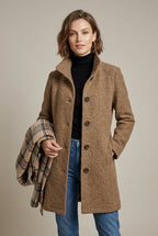 Zaylee - Women's Notch Collar Button-Front Wool Blend Coat