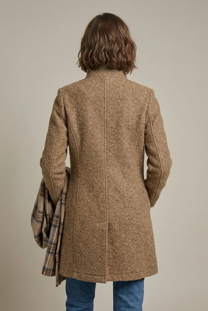 Zaylee - Women's Notch Collar Button-Front Wool Blend Coat