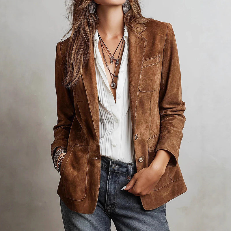 Zoe - Women's Suede Blazer with Notch Lapels