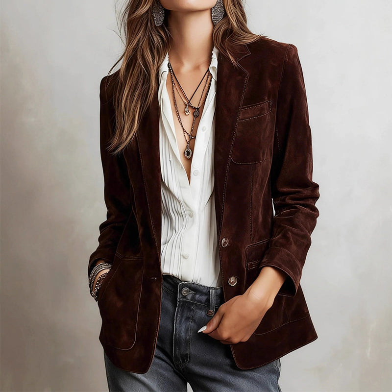 Zoe - Women's Suede Blazer with Notch Lapels